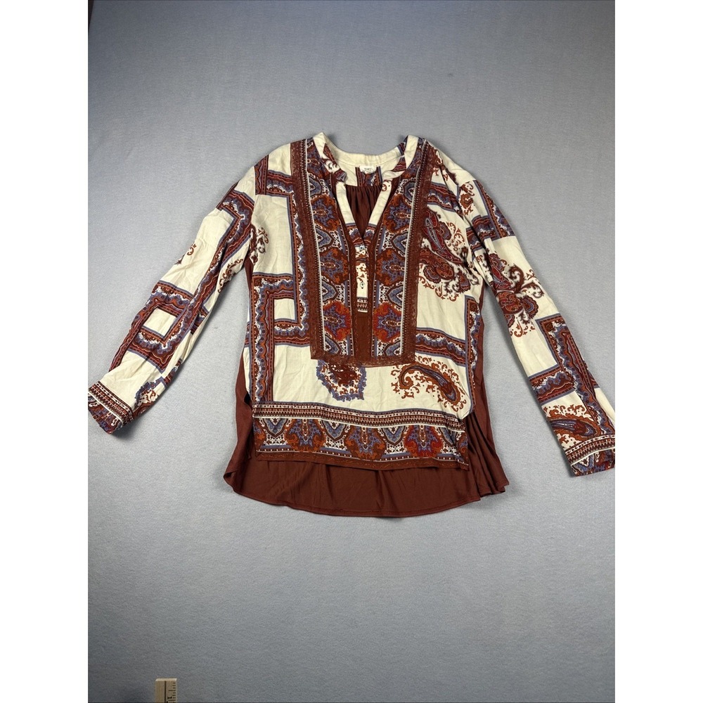 Tiny Anthropologie Blouse Womens Size S Red Paisley Boho‎ Tunic Long Sleeve